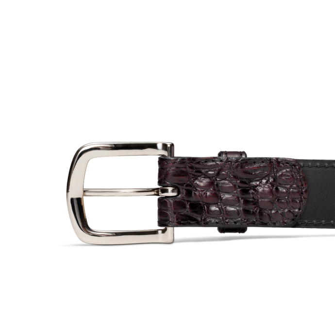 Front view of Men's Crocodile Belt - Black Cherry on plain background