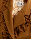 Closeup detail view of Women's Western Fringe Coat - Caramel