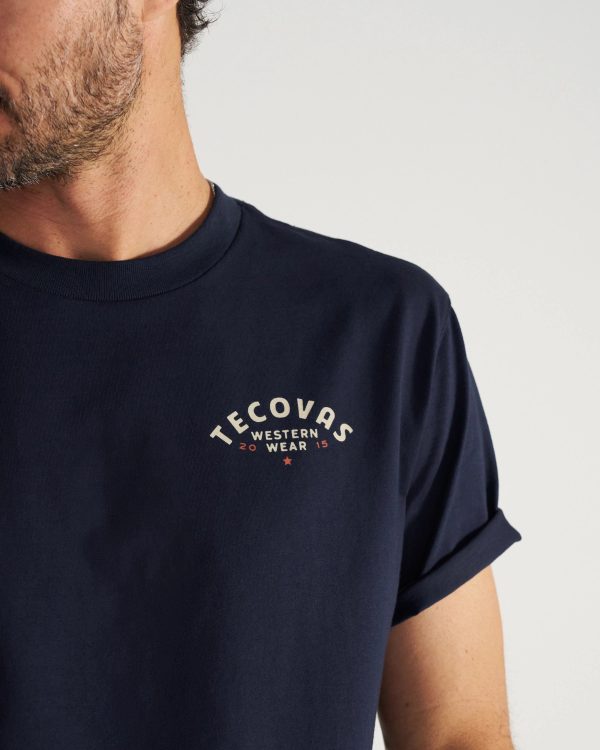 Closeup detail view of Men's Western Wear T-Shirt - Navy/Bone