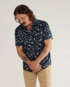 Closeup detail view of Men's Vintage Weight Sawtooth Short Sleeve Pearl Snap - Navy / White