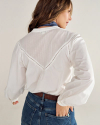 Back view of Women's Lace Peasant Top - White on model