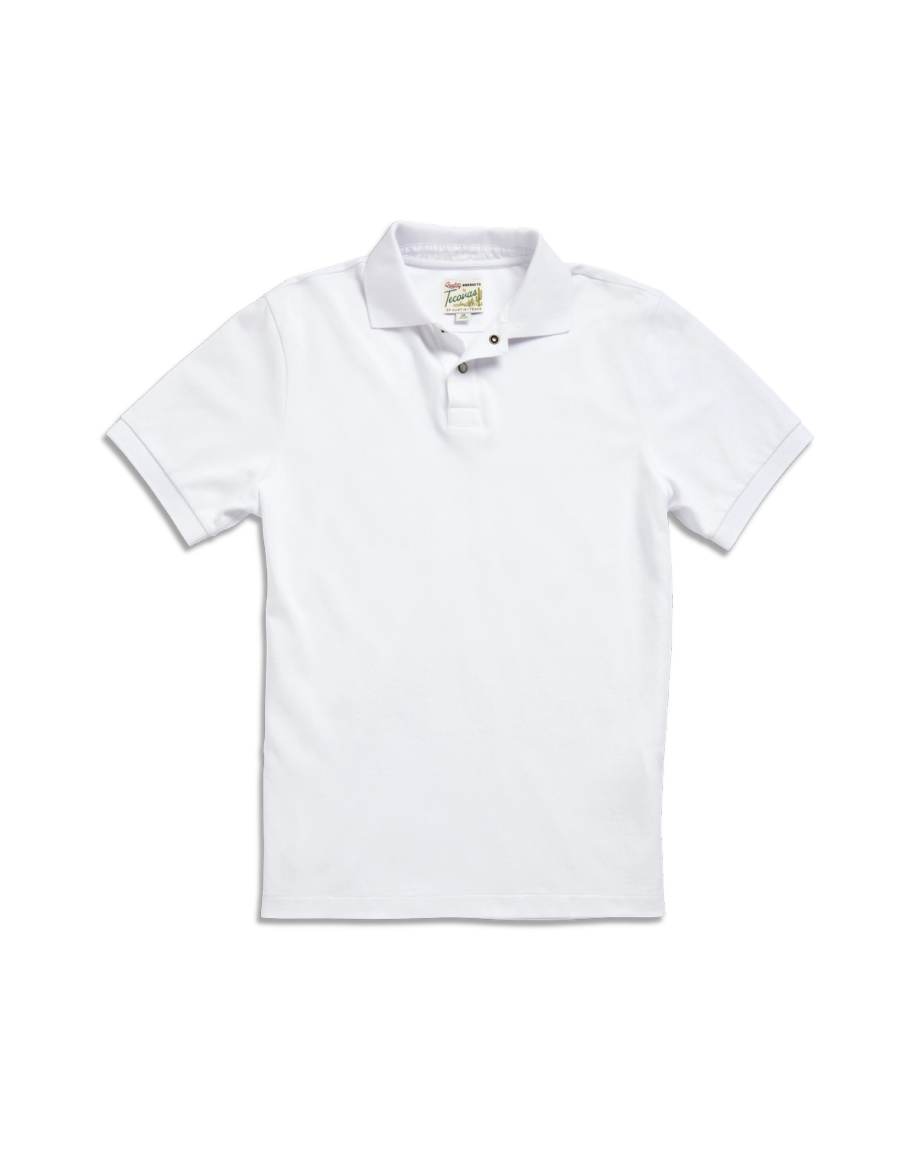 Closeup detail view of Men's Polo Pearl Snap SS - White