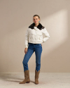 Full view of Women's Puffer Jacket - Cream on model