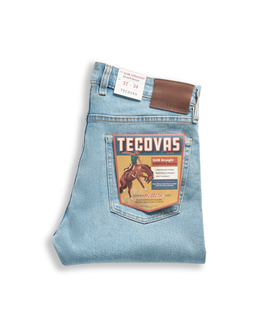 View of Men's Slim Straight Stretch Denim - Light Stone Wash