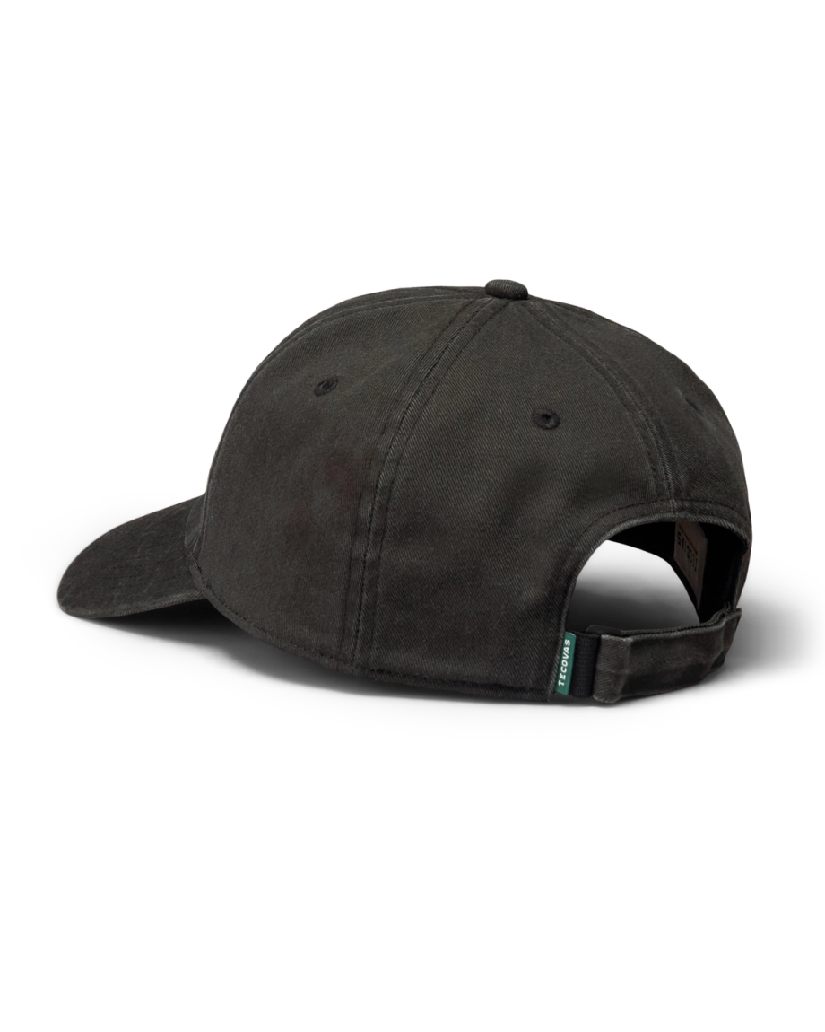 Quarterback view of Rope Badge Dad Hat - Washed Black on plain background