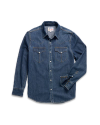 Closeup detail view of Men's Long Sleeve Denim Pearl Snap - Dark Wash