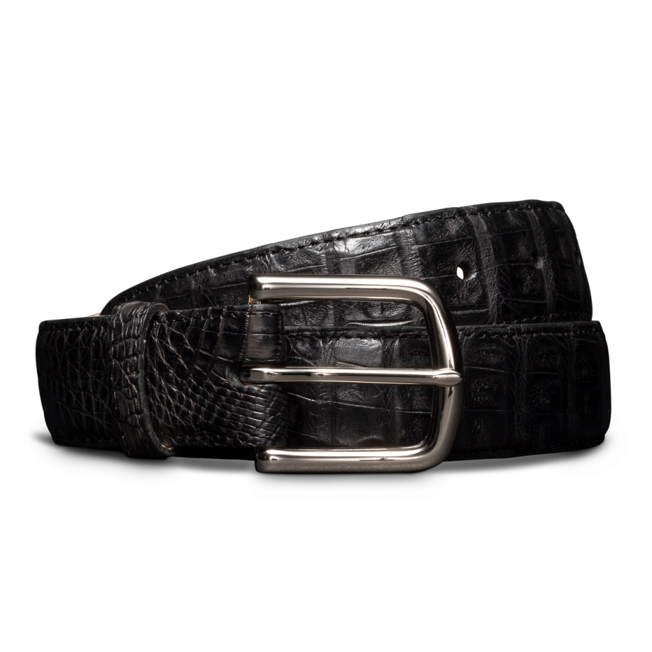 Front view of Men's Caiman Belt - Midnight on plain background