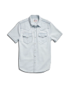 Closeup detail view of Men's Denim Short Sleeve Pearl Snap - Ultra Light