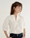 Front view of Women's Split Neck Top - White on model
