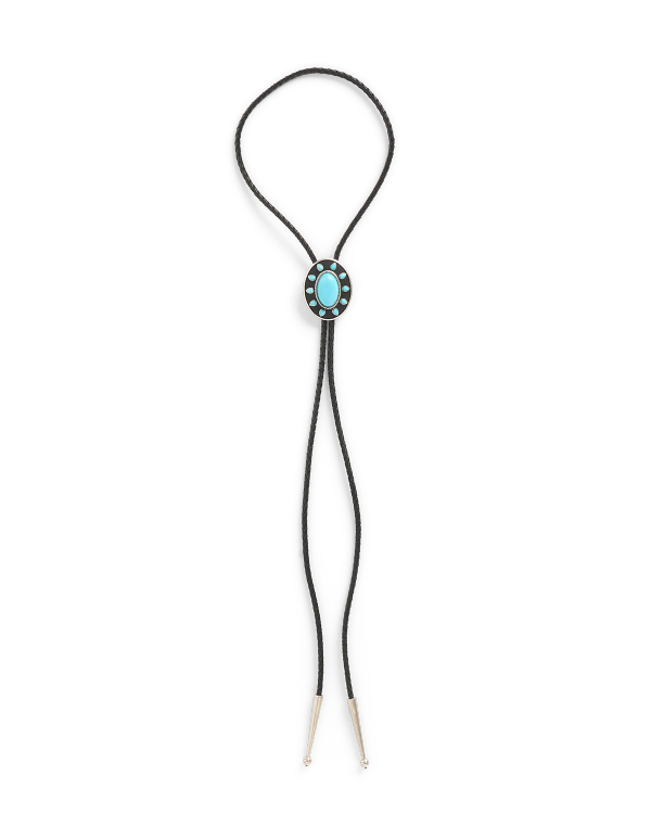 Front view of Iron Lamb Turquoise Sun Bolo - Turquoise/Black on plain background