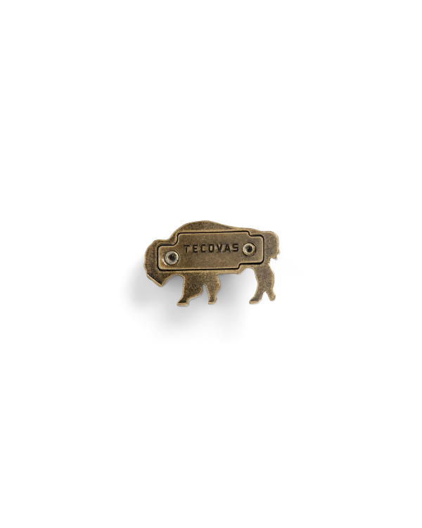 Back view of Bison Magnetic Hat Pin - Antique Brass on plain background