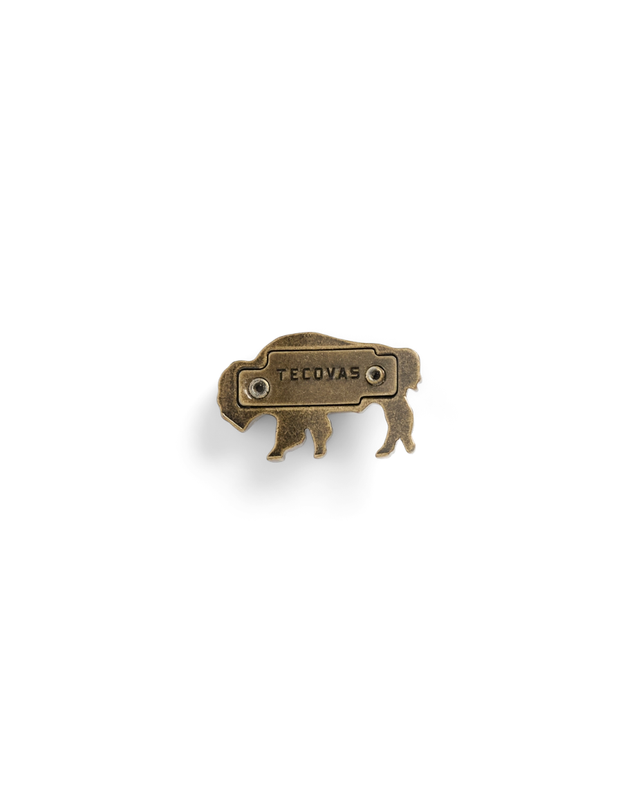 Back view of Bison Magnetic Hat Pin - Antique Brass on plain background