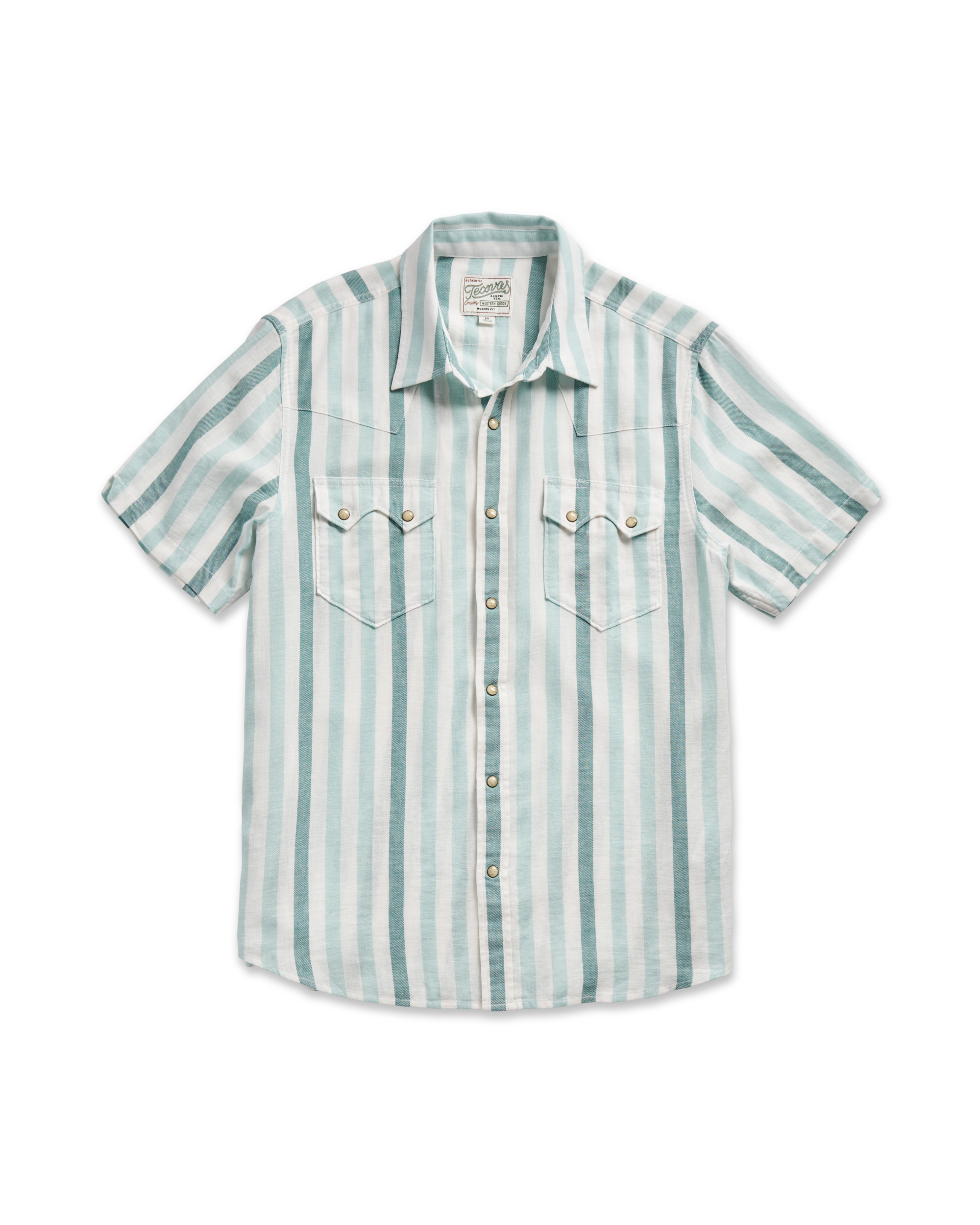 Tecovas Men's Sawtooth Linen Short Sleeve Pearl Snap INTERNATIONAL SHIPPING