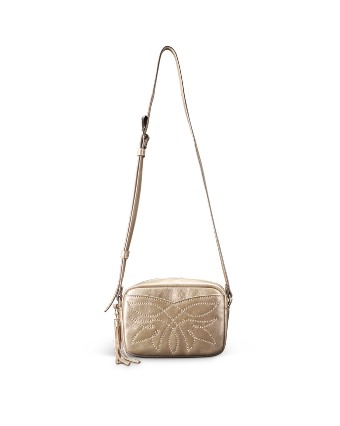 Front view of Flower Mini Crossbody - Gold on plain background