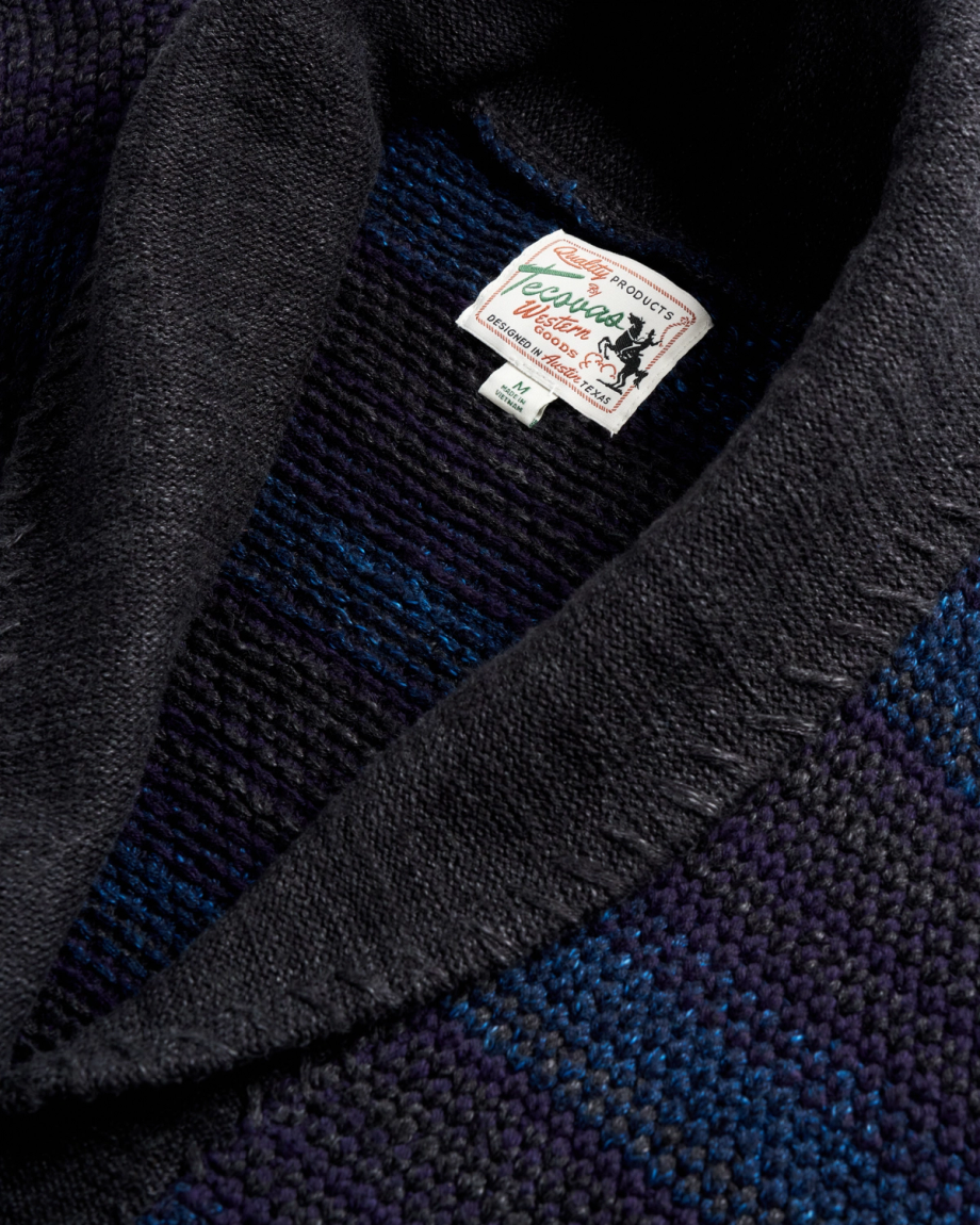 Closeup detail view of Men's Shawl Collar Wrap Sweater - Multi