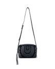 Front view of Horseshoe Topzip Crossbody - Black Cowhide on plain background