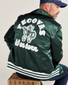 Back view of Men's Varsity Jacket - Green on model