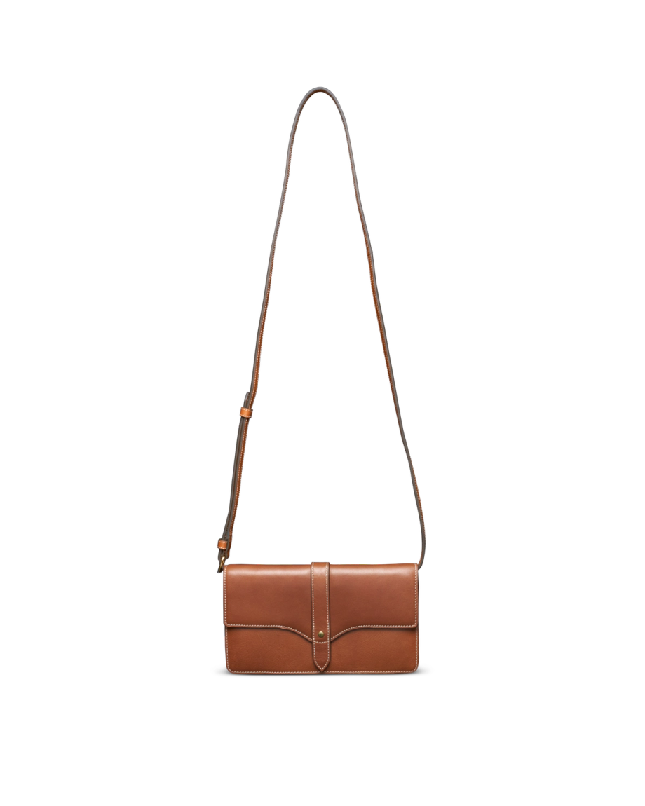 Front view of Women's Sierra Convertible Crossbody - Saddle Tan on plain background