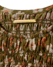 close up view of The Emma Dress by Kristopher Brock - Olive/Beige Floral Cotton Blend on plain background