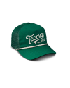 Quarterfront view of Tecovas Gameday Trucker - Green on plain background