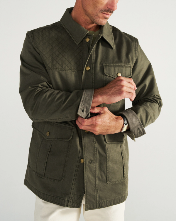 Front view of Men's Field Jacket - Dark Olive on model