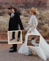 Bride and groom in the desert wearing The Annie and The Adams