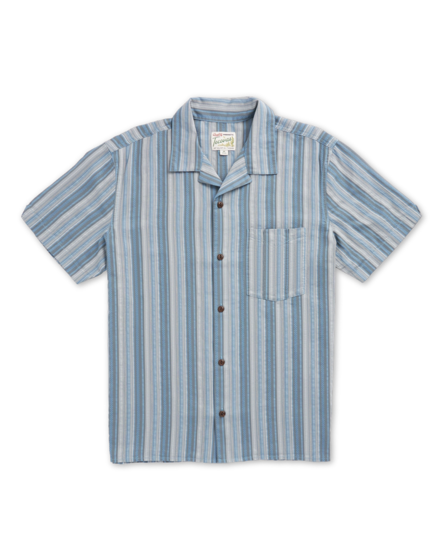 Front view of Men's Dobby Camp Shirt - Atlantic/Chambray on plain background
