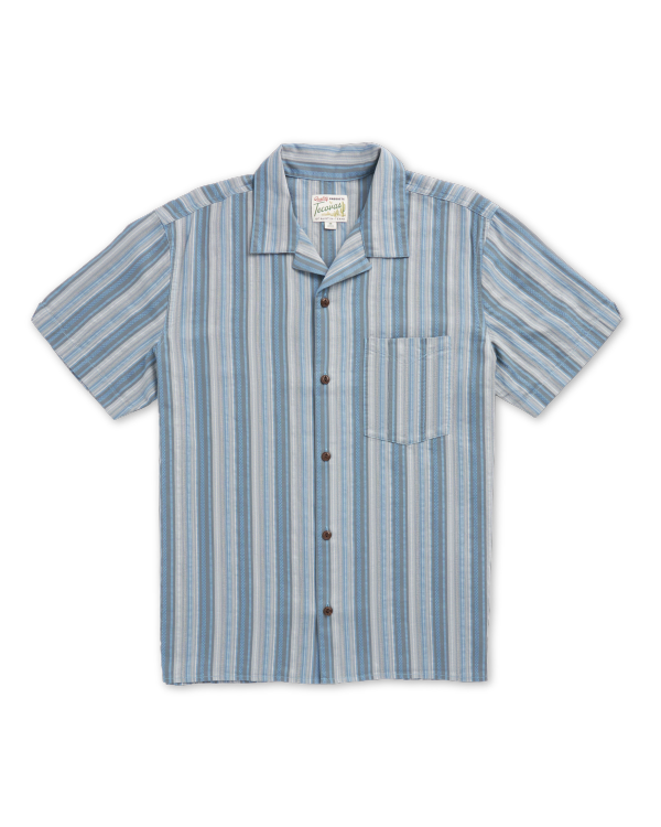 Front view of Men's Dobby Camp Shirt - Atlantic/Chambray on plain background