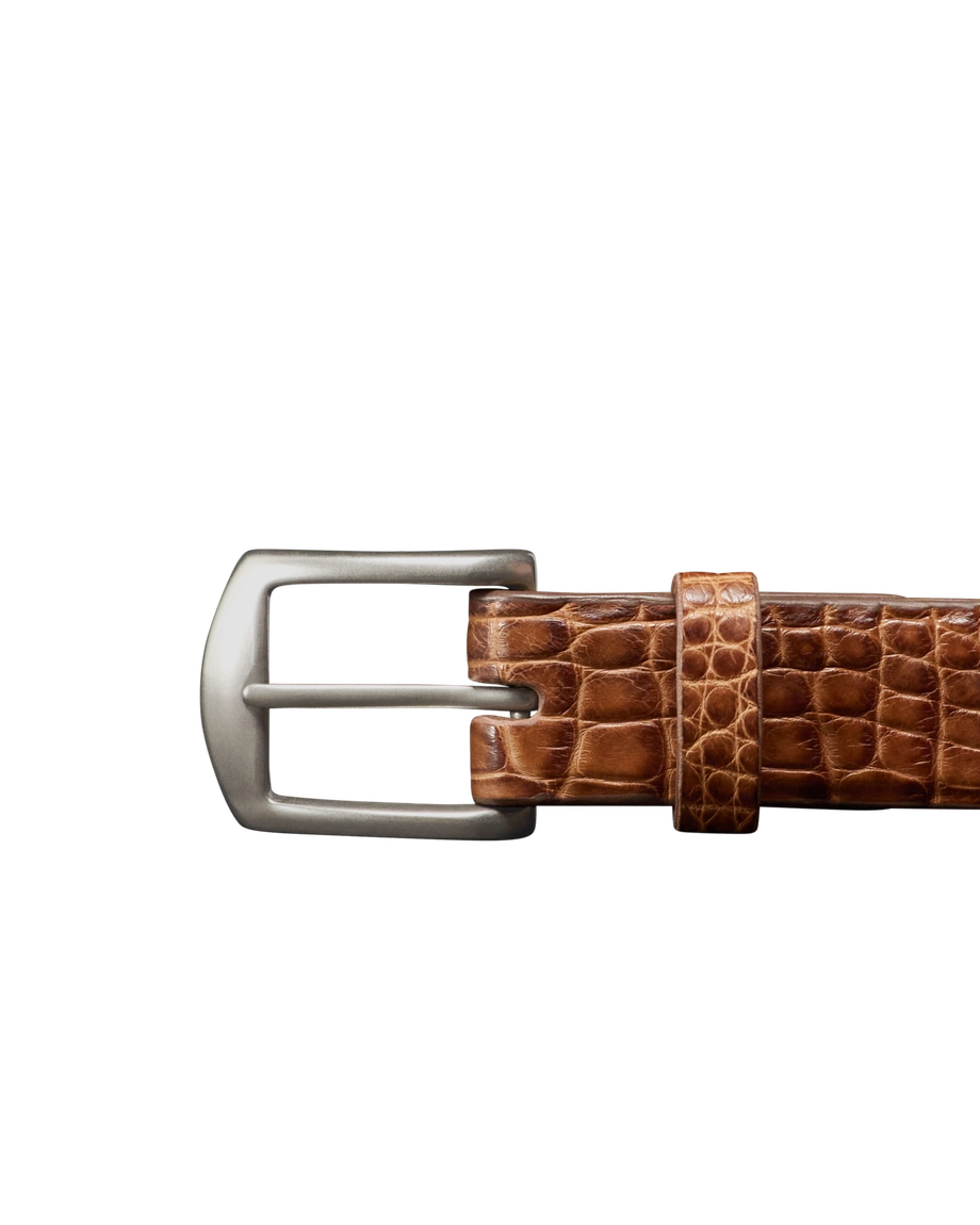 Closeup view of Men's Dress Belt - Saddle