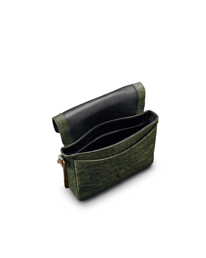 Front view of Ostrich Shoulder Bag - Forest Green on plain background