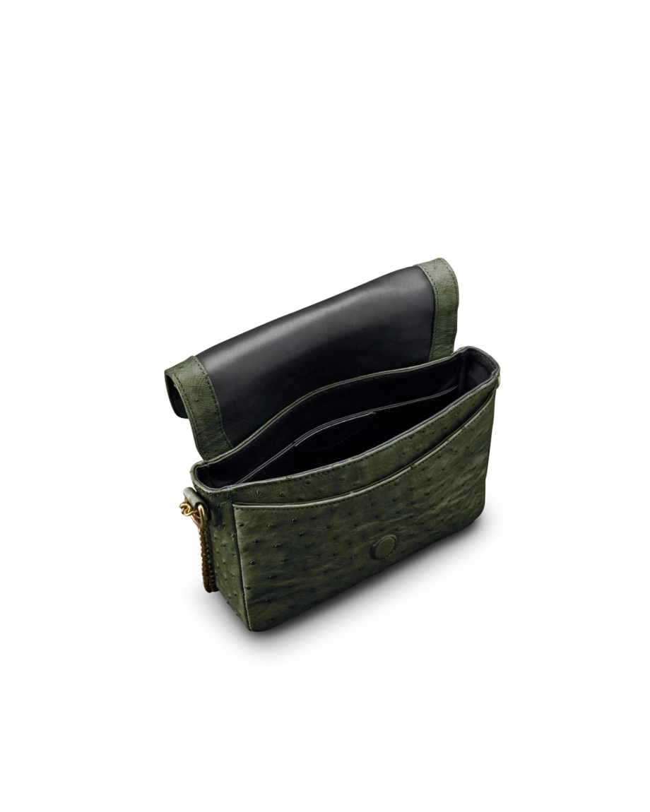 Front view of Ostrich Shoulder Bag - Forest Green on plain background