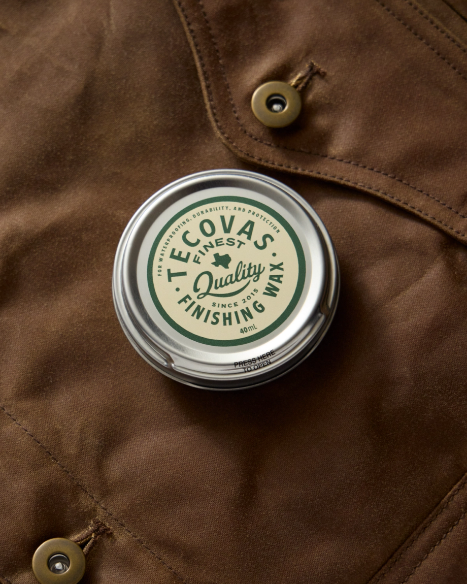 Closeup view of Buckaroo Waxed Canvas Trucker Jacket - Tobacco