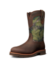 Quarterfront view of Tecovas x Mossy Oak Rugged Roper - Full Foliage Cowhide on plain background