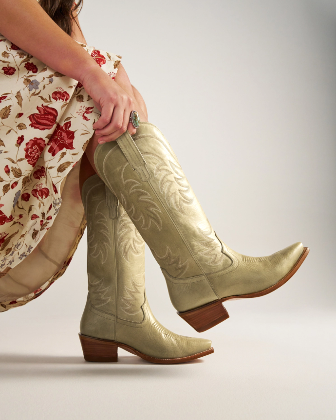 View of The Annie Wide Calf - Light Sage Cowhide