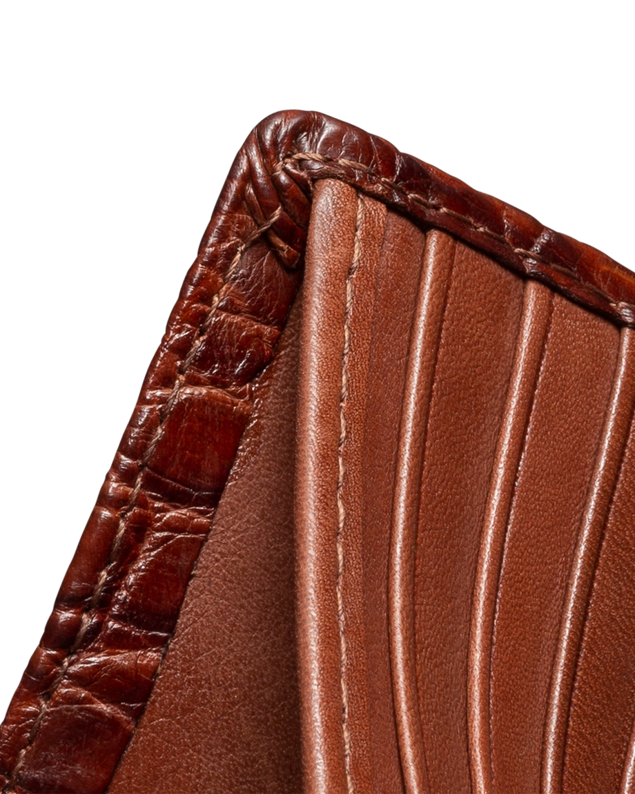 Closeup view of Alligator Billfold - Walnut