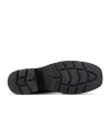 LongHaul Waterproof Square Composite Toe Work Boot in Tobacco / Black Cowhide. Black rubber shoe sole with geometric tread pattern, featuring the Under Armour logo and molded text on the heel and arch areas, designed to pair perfectly with Tobacco / Black Cowhide uppers.