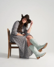 Full view of The Annie Wide Calf - Slate Cowhide on model