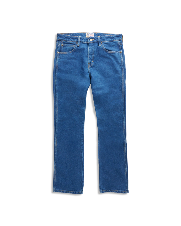 Front view of Men's Slim Straight Heritage Denim - Medium Blue on plain background