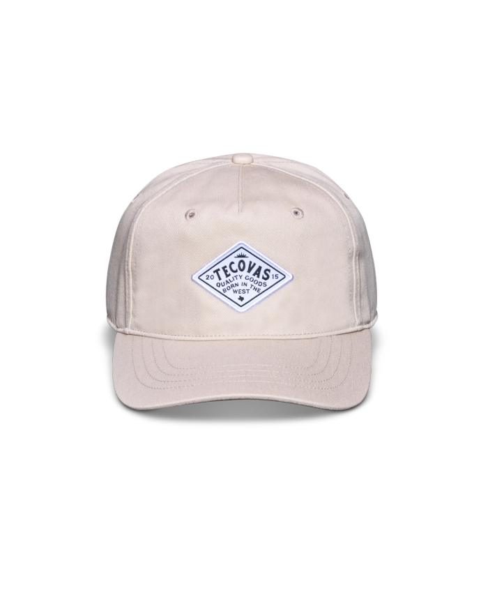 Profile view of Diamond Label Five-Panel Low Profile Hat - Stone on plain background