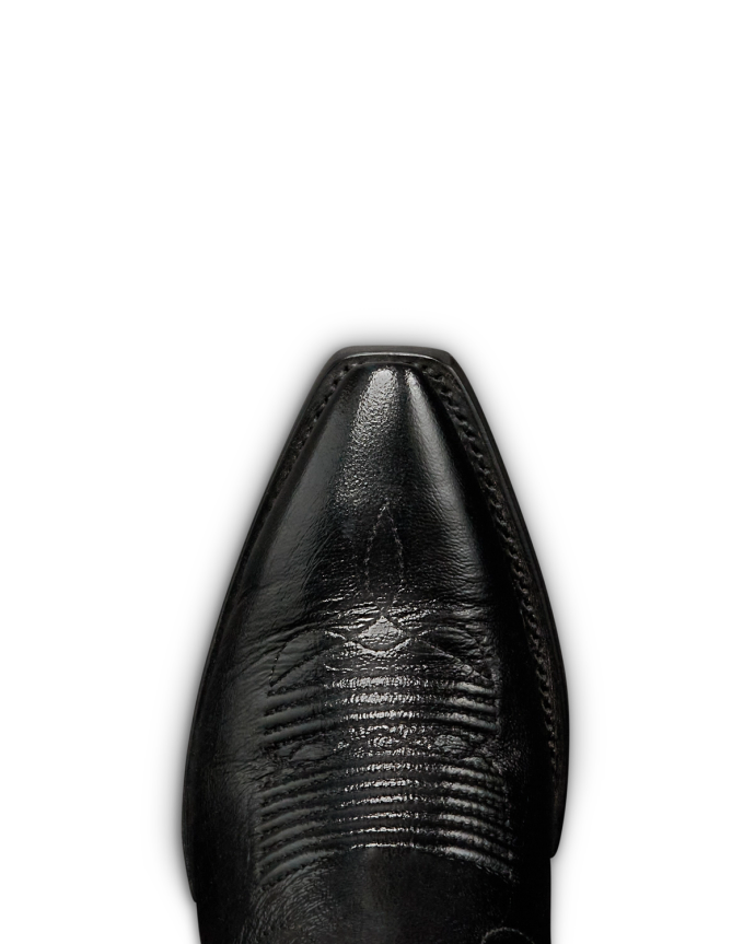Toe view of The Annie Flame - Midnight / Bone Patent Goat / Python on plain background