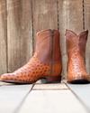 close up of Zane Pecan Brown Zip Cowboy Boot on a man's feet 