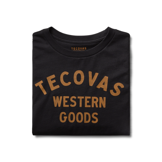 Women's Western Goods Tee - Black/Gold on plain background