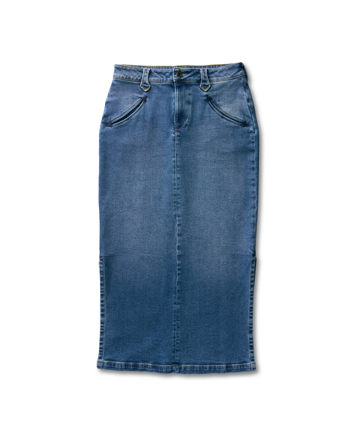 【BAON】Kenco Stitch Pintuck Denim Midi Skirt Dana Denim Midi Skirt - Blue Wash - Petal & Pup USA