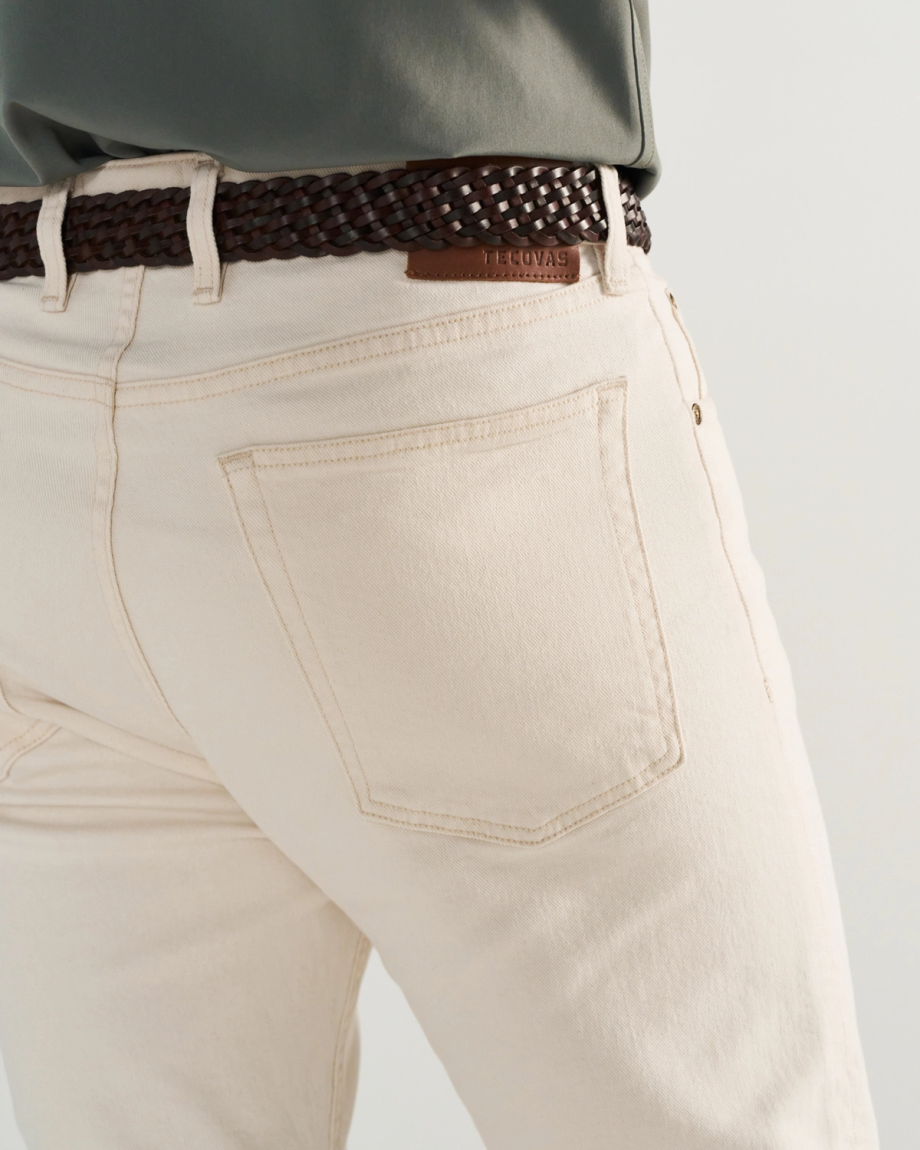 Back view of Men's Slim Straight Stretch Twill - Light Sand on model