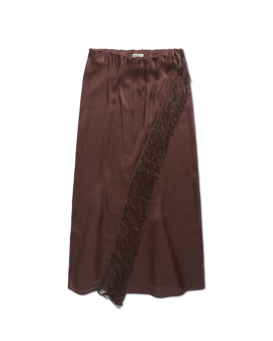 Closeup detail view of Women's Fringe Midi Skirt - Espresso