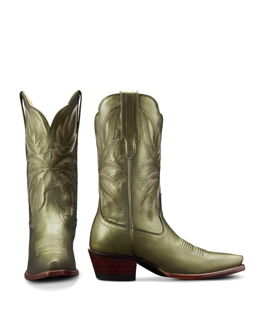 Pair view of The Sadie - Olive Cowhide on plain background