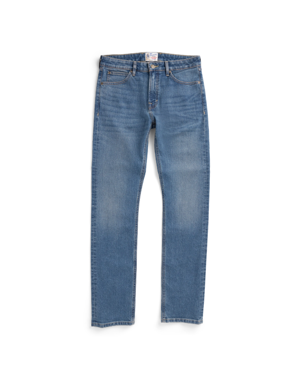Front view of Men's Slim Stretch Denim - Medium Indigo on plain background