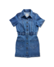 Closeup detail view of Women's S/S Denim Dress - Medium Wash