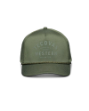 A green Tecovas baseball cap with mesh back, displaying the text "Tecovas Quality Made Western Austin, Tex" on the front.