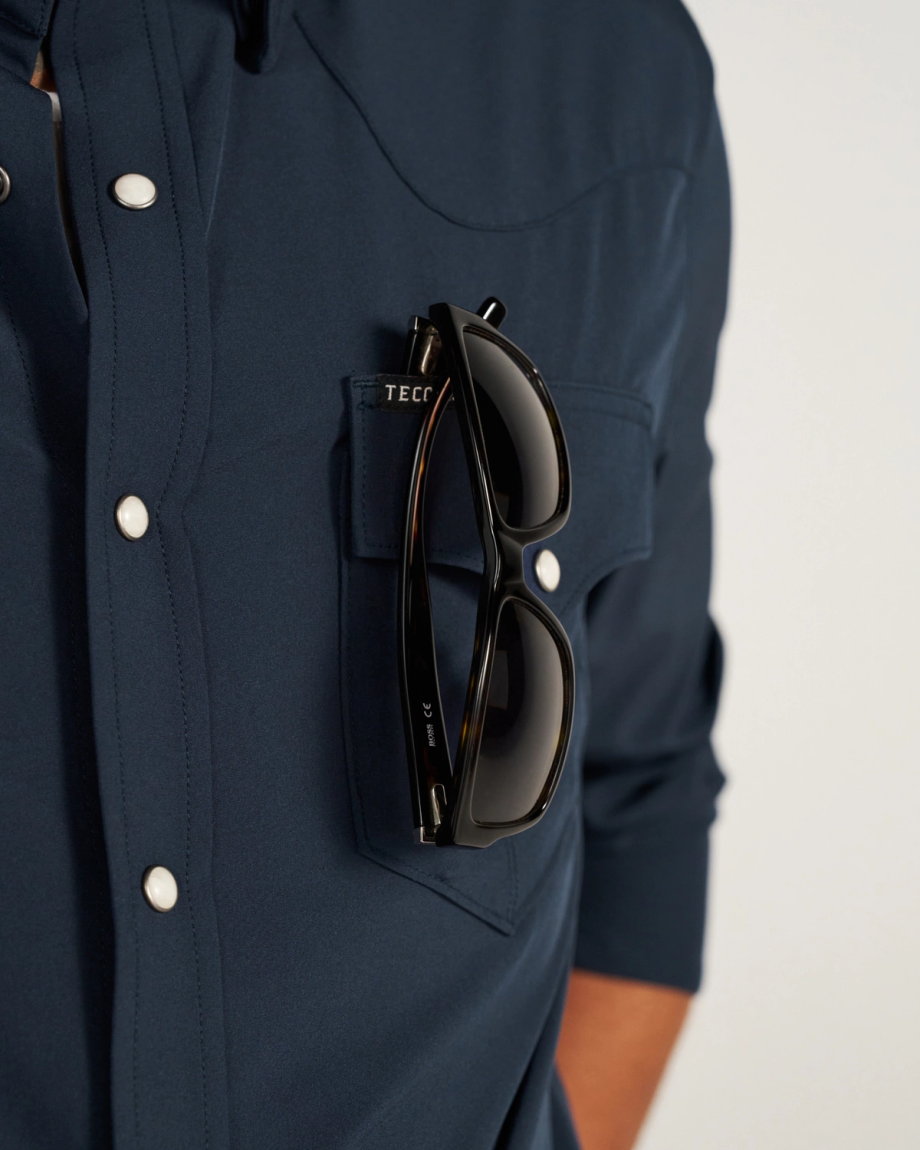 Closeup detail view of Men's Performance Western Pearl Snap - Navy
